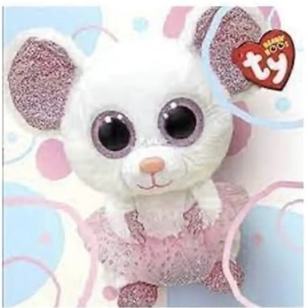Ty White and Pink Plush Mouse Toy with Glittery Eyes